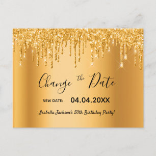 Geburtstagsparty ändert das Datum der Gold Glitzer Postkarte
