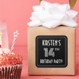 Geburtstagsparty: Art Déco Stil & Individuelle Nam Quadratischer Aufkleber