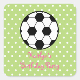 Geburtstagsparty-Aufkleber für Girl's Soccer Ball Quadratischer Aufkleber