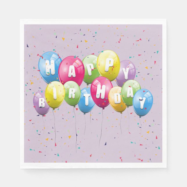 Geburtstagsparty Ballons und Confetti Serviette (Vorderseite)