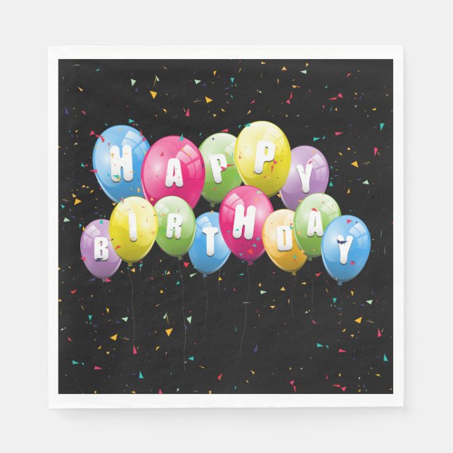Geburtstagsparty Ballons und Confetti Serviette (Vorderseite)