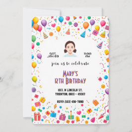 Geburtstagsparty Ballons und Geschenke Personalisi Einladung