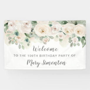 Geburtstagsparty Banner 100. Weiße Rose Floral