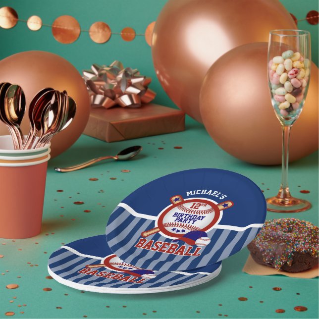 Geburtstagsparty - Baseball - Dunkelblau Pappteller (Multi)
