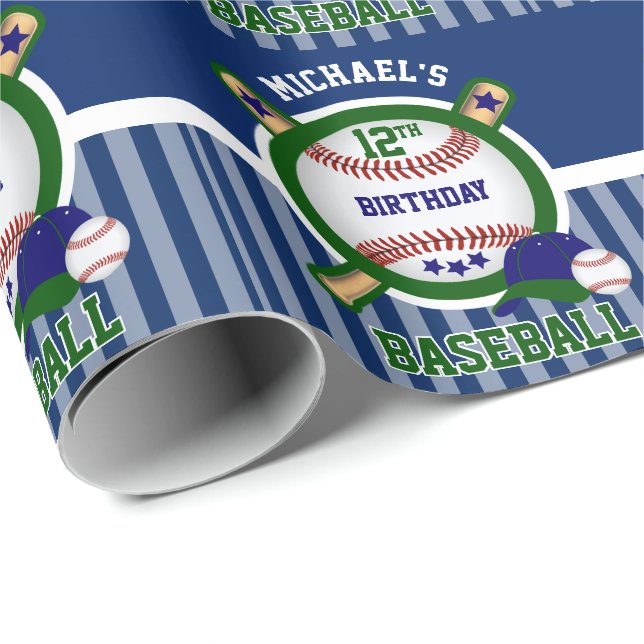 Geburtstagsparty - Baseball - Dunkelgrün Geschenkpapier (Rolleneckpunkt)