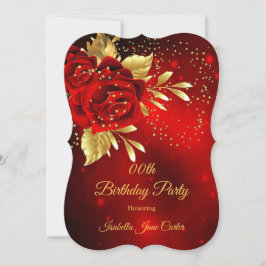 Geburtstagsparty Beautiful Rote Rose Floral Gold Einladung