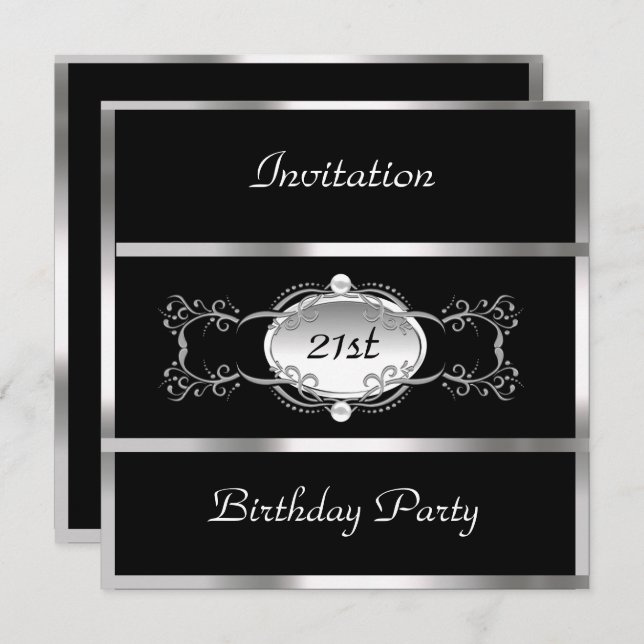 Geburtstagsparty Black Silver Personalisiert Einladung (Vorne/Hinten)