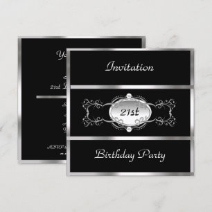 Geburtstagsparty Black Silver Personalisiert Einladung