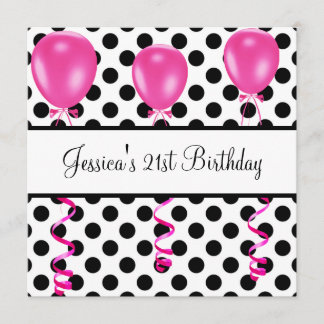 Geburtstagsparty Black & White Spots Rosa Balloons Einladung
