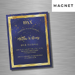 Geburtstagsparty Blauer Gold Jahr Luxus Magneteinladung<br><div class="desc">Ein dunkelblauer,  marineblauer Hintergrund. Die blaue Farbe ist ungleichmäßig. Mit einem goldenen Rahmen und goldenen Konfetti-Imitat sprinkle,  goldfarbene Buchstaben. Personalisieren Sie das Geburtsjahr,  den Namen,  das Party und die Angaben.</div>
