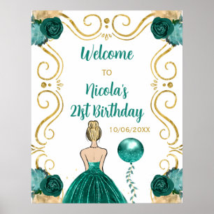 Geburtstagsparty Blonde Princess Aquamarin Willkom Poster