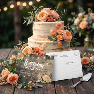 Geburtstagsparty-Blume Rustikale Holz-String-Licht Einladungspostkarte