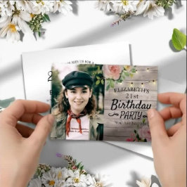 Geburtstagsparty-Blume Wood String Lights Foto Einladung