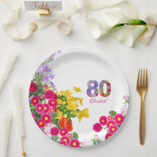 Geburtstagsparty Blumenbäume Moderne 80 Jahre Blum Pappteller