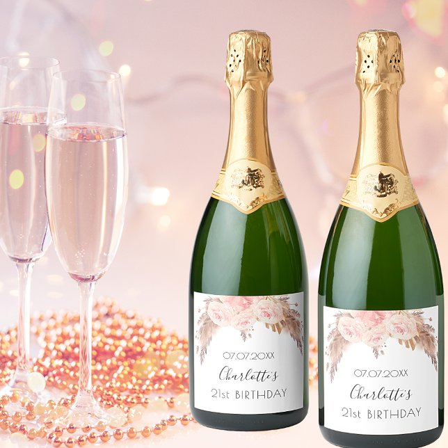 Geburtstagsparty Blush Rose Blumenpampas Gras Name (Von Creator hochgeladen)