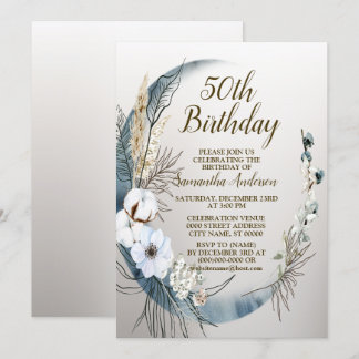 Geburtstagsparty Boho White Orchid Blume Blue Moon Einladung