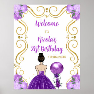 Geburtstagsparty Brown Hair Princess Lila Willkomm Poster