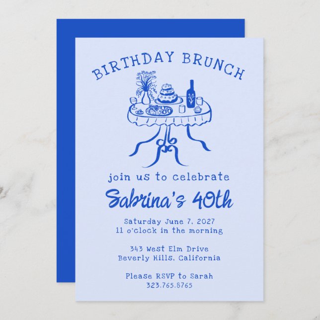 Geburtstagsparty Buffet Tischhandgezeichnet Einladung (Vorne/Hinten)