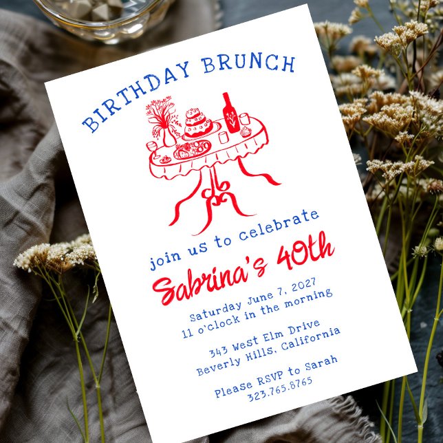 Geburtstagsparty Buffet Tischhandgezeichnet Einladung (Birthday Party Buffet Table Hand Drawn Custom Invitation
)