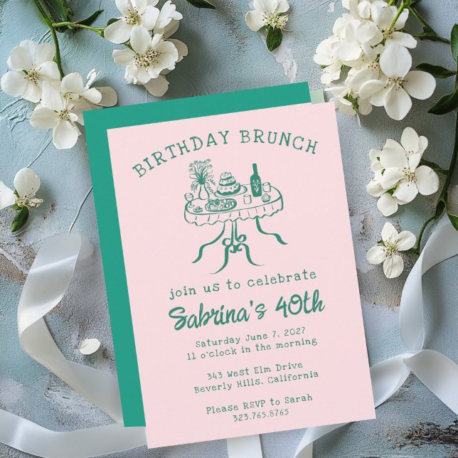 Geburtstagsparty Buffet Tischhandgezeichnet Einladung (Birthday Party Buffet Table Hand Drawn Custom Invitation
)