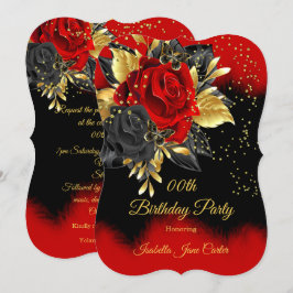 Geburtstagsparty Butterfly Rote Rose Floral Gold Einladung