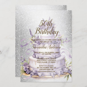 Geburtstagsparty Cake Lavendel Floral Aquarell Einladung