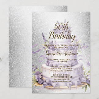 Geburtstagsparty Cake Lavendel Floral Aquarell Einladung