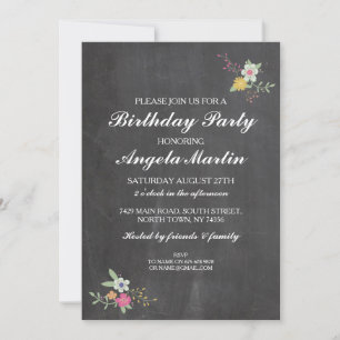 Geburtstagsparty Chalkboard Floral Blume Einladung