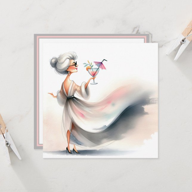 Geburtstagsparty Classy Frauencocktail Einladung (Vorderseite/Rückseite Beispiel)