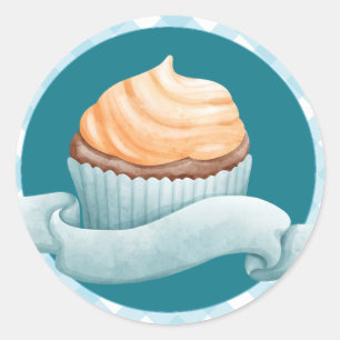 Geburtstagsparty Cupcake Sticker Blue Gingham Kari