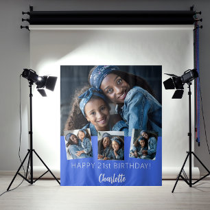 Geburtstagsparty Custom Foto Collage Royal Blue Wandteppich