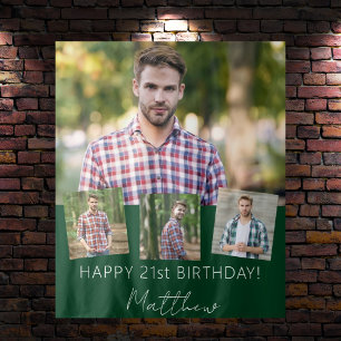 Geburtstagsparty Custom Foto Collage smaragdgrün Wandteppich