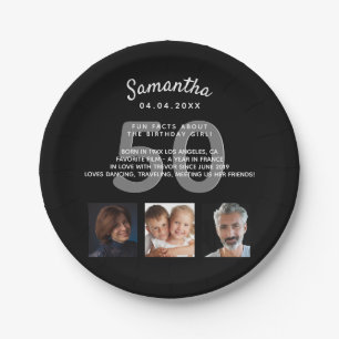 Geburtstagsparty Custom Foto Fun Fakten Schwarz-we Pappteller