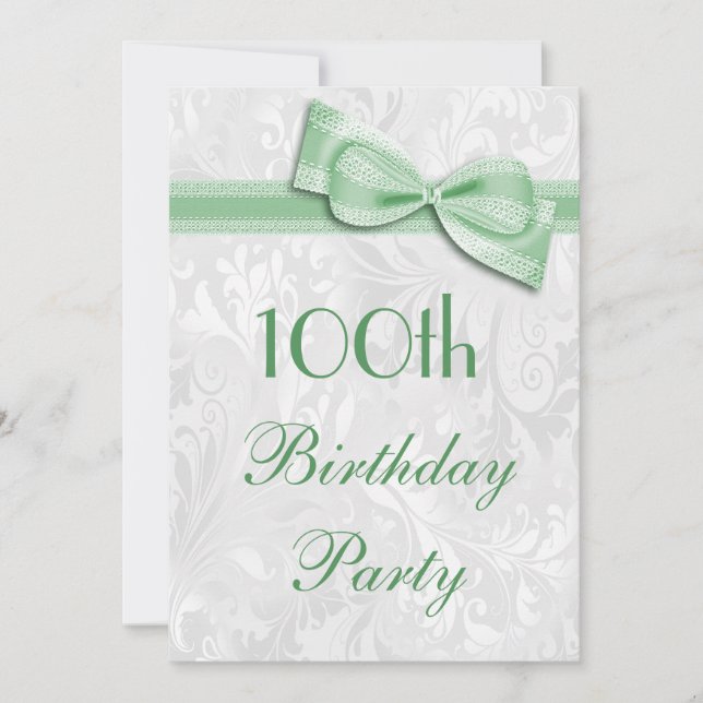 Geburtstagsparty Damask und Imitate Bow Einladung (Vorderseite)