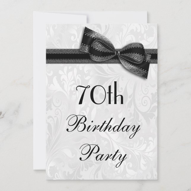 Geburtstagsparty Damask und Imitate Bow Einladung (Vorderseite)