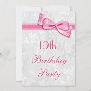 Geburtstagsparty Damask und Pink Imitats Bow Einladung