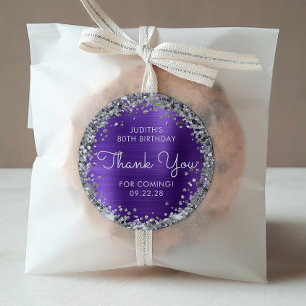 Geburtstagsparty Danke Lila Silberner Glitzer Runder Aufkleber