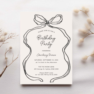 Geburtstagsparty der handgezogenen weißen Ribbon-G Einladung