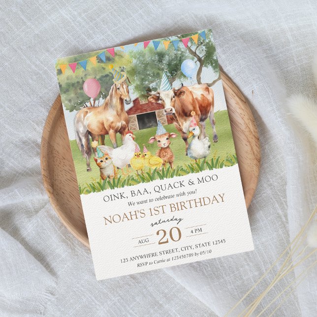 Geburtstagsparty der Landtiere Einladung (Party farm animals kids birthday party invitation)