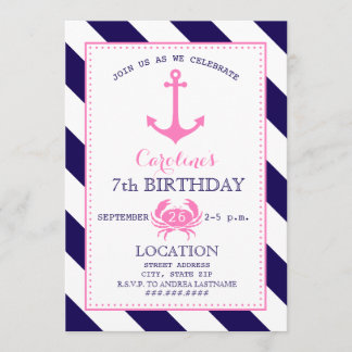 Geburtstagsparty der Mädchen - Anker + Krabbe Einladung