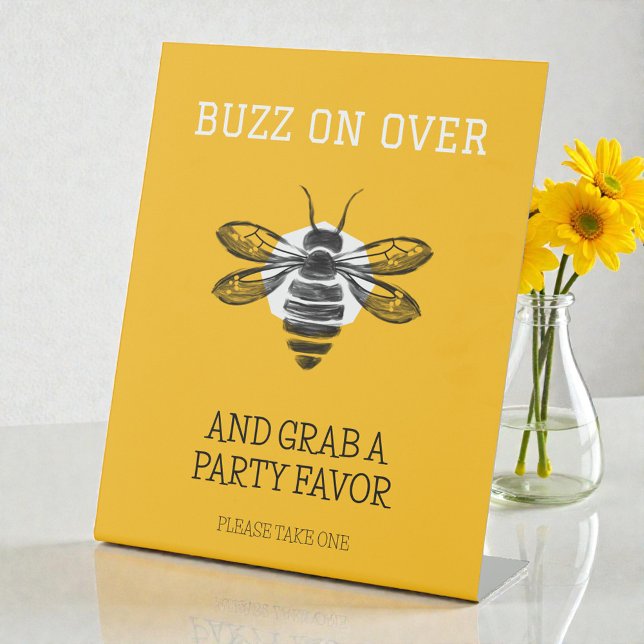 Geburtstagsparty der modernen Gelben Biene Sockelschild (Modern Yellow Bee Day Birthday Party Favors Pedestal Sign)