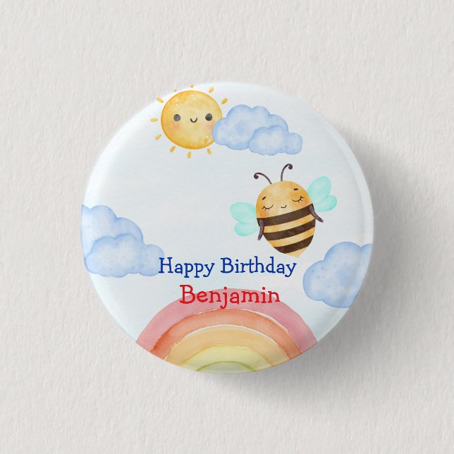 Geburtstagsparty der niedlichen Honigbiene Button (Vorderseite)