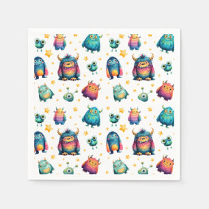 Geburtstagsparty der niedlichen Monster-Muster-Kin Serviette