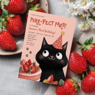 Geburtstagsparty der niedlichen Schwarzen Katze Einladung