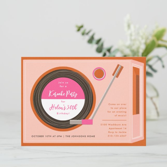 Geburtstagsparty der Plattenspielermusik Einladung (Stehend Vorderseite)