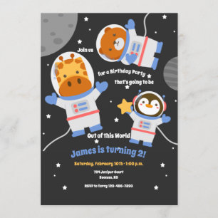 Geburtstagsparty der Weltraumtiere Einladung