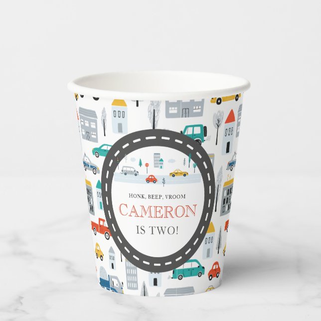 Geburtstagsparty des modernen Stadtverkehrs Pappbecher (Vorderseite)