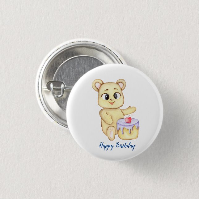 Geburtstagsparty des niedlichen Bären-Themas Button (Vorne & Hinten)