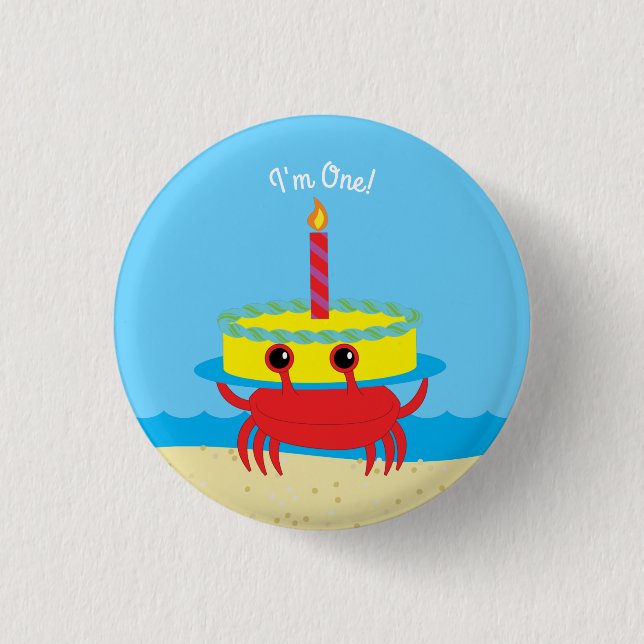 Geburtstagsparty des niedlichen Crab Beach Kid Button (Vorderseite)
