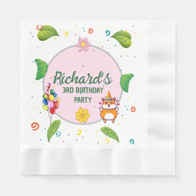 Geburtstagsparty des niedlichen Hamsters Botanical Serviette (Vorderseite)